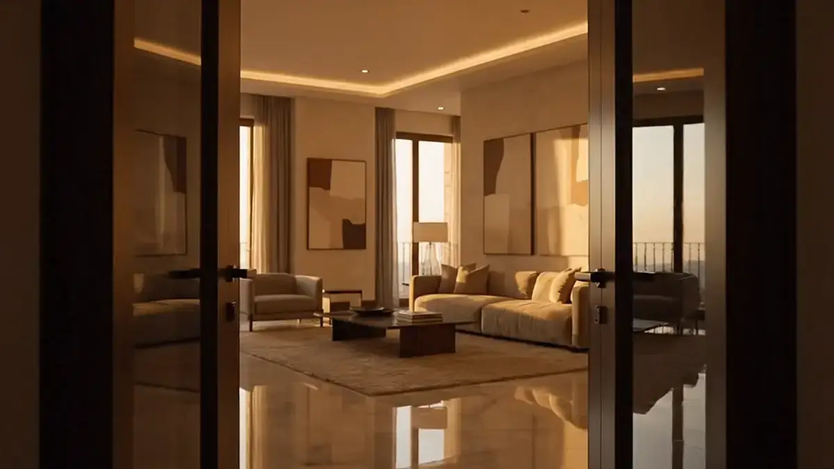 Still from a real estate film showing a modern villa