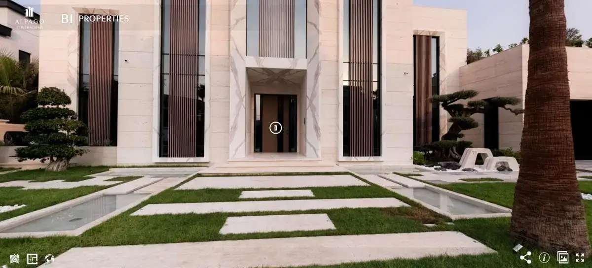 Preview of a 360° virtual tour of a villa entrance and garden